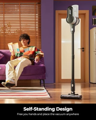SVHT Cordless Vacuum Cleaner, 500W 45KPA 50Mins Stick Vacuum Cleaners for Home with LED Light, Self-Standing, Anti-Tangle Brush & 1.6L Dust Cup, Lightweight Vacuum for Pet Hair, Carpets, Hard Floors