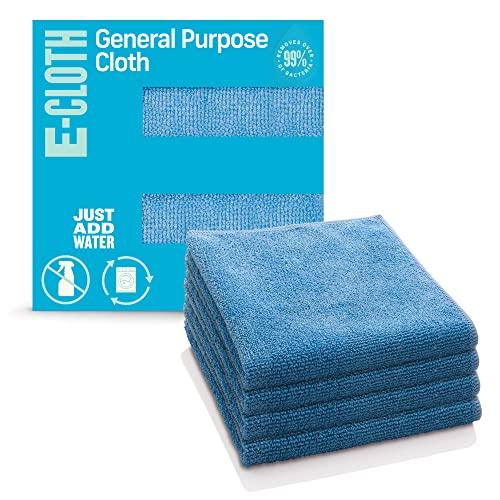E-Cloth General Purpose Microfiber Cleaning Cloth Kit - Microfiber Cloth for Glasses, Windows, Mirrors, Cars, Cameras, & More, Household Cleaning Supplies, Cleans with Water - Alaskan Blue, 4 Pack