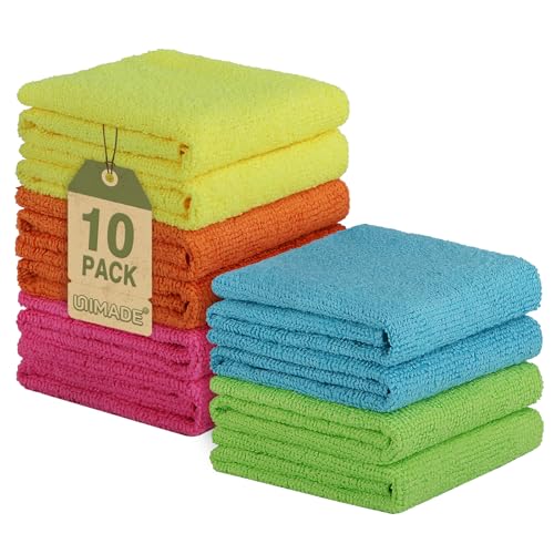 UNIMADE Microfiber Cleaning Cloth, 10 Pack Reusable Microfiber Towels for Cars Lint Free Cleaning Shop Towel Rags for Home Kitchen Automotive Bar Mechanic Restaurant Garage, 11.5"x 11.5", Multicolor