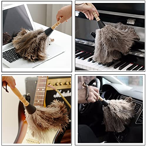 2pcs Ostrich Feather Dusters Natural Feathers Duster with Wooden Handle Natural Ostrich Feathers for Home Cleaning and Office Finishing Duster(2pcs，Length14”