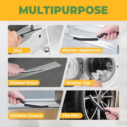 KMOSENIA Cleaning Brush - 3 Pcs Hard Bristle Crevice Cleaning Brush, Grout Brush, Scrub Brush Cleaning Supplies, Gap Cleaning Tools for Bathroom Kitchen Toilet Window Track (3, Black)