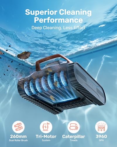 Gosvor LiteVac G1 Pool Vacuum for Inground & Above Ground Pools, Up to 200 Mins, Floor/Wall/Waterline/Shallow Area Cleaning with Smart Navigation, 15.2 lbs Lightweight, Double Filtration, Orange