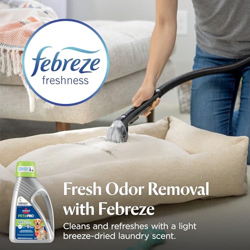 Bissell PET PRO OXY Urine Eliminator with Febreze Carpet Deep Clean Solution, with StainProtect Technology, for use in leading upright carpet cleaners, 48oz, Our best formula for pet messes & odors