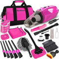 ThinkLearn Car Cleaning Kit, Car Vacuum Detailing Kit Interior with High Power Handheld Vacuum, Including 7Pcs Detailing Brush Set, Windshield Cleaner, Pink Car Accessories for Women