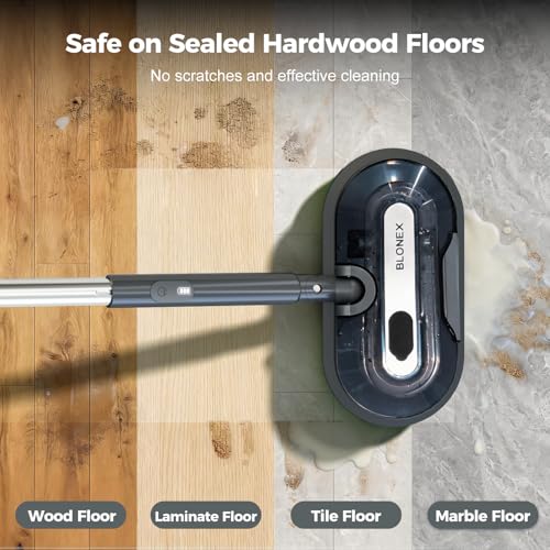 BLONEX Cordless Electric Mop with Spray & Detachable Water Tank, Lightweight Electric Spin Mop with Headlights for Hardwood Tile Laminate Floors, Long-Lasting Battery, Self-Propelled Floor Cleaner