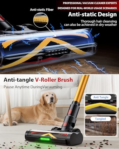 XenonLab Cordless Vacuum Cleaner, 75Mins/55KPa/650W Freestanding Vacuum Cleaners for Home, with Anti-Static&Anti-Tangle Brush, LED Touch Screen, Stick Vacuum for Carpets, Pet Hair, Hardwood Floors