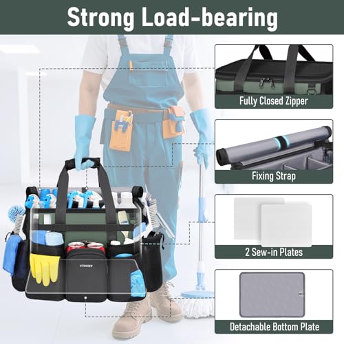 Ytonet Cleaning Caddy with Wheels, Extra Large Rolling Cleaning Caddy Bag with Detachable Trolley for Housekeepers, Water Resistant Cleaner Supplies Organizer with Wheels for Kitchen, Tool Organizer