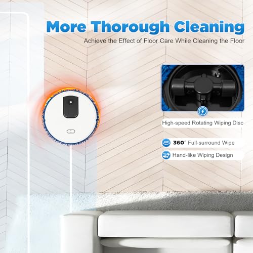 Automatic Mopping Robot for Hard Floors – Spray & Scrub Floor Cleaner with 60min Runtime – USB Rechargeable, 360° Wipe, Wet/Dry Pads – Cleans Wood, Tile, Marble – White