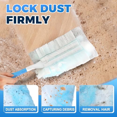Duster Refills Compatible with Swiffer Duster Refill Heavy Duty, 50 Refills & 5 Handles Kit for Swiffer Duster Kit, Dusters for Cleaning Car Electronics Furniture Blinds, Ceiling Fan Cleaner
