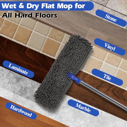 Two Sided Dust Mop Floor Cleaning System, MASTERTOP 360 Microfiber Mop with Stainless Steel Handle,Wet Dry Mop,Flat Flip Mops for Hardwood, Laminate, Vinyl, Tiles,4 Washable Mops Pads