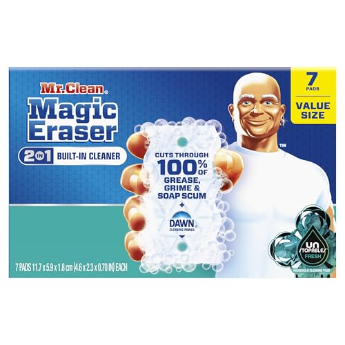 Mr. Clean Magic Eraser Foaming Sponge, All Purpose Cleaner, Dawn Cleaning Power, Wall, Sneaker, Oven Cleaner, Kitchen, Bathroom, Shower Cleaning Supplies, Scrubber, Ultra Foamy, 7ct