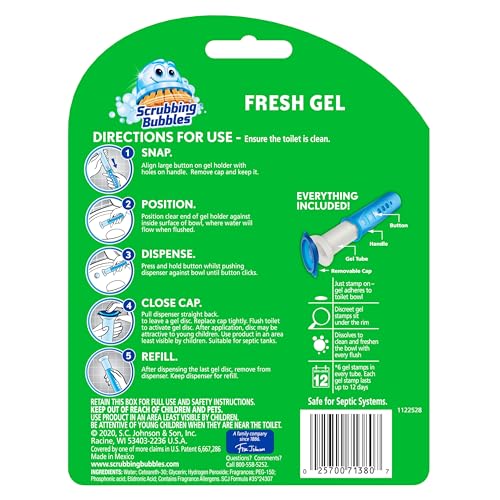 Scrubbing Bubbles Fresh Gel Toilet Bowl Cleaning Stamps, Helps Keep Toilet Clean and Helps Prevent Limescale & Rings, Citrus Scent, 1 Dispenser with 6 Fresh Gel Stamps (Pack of 2)