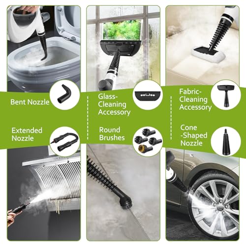 Phueut Pressurized Handheld Multi-Surface Natural Steam Cleaner with 12 pcs Accessories, Multi-Purpose Steamer for Home Use, Steamer for Cleaning Floor, Upholstery, Grout and Car