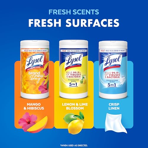 LYSOL Disinfecting Wipes, All Purpose Cleaner, Multi-Surface Antibacterial Cleaning Wipes, Household Cleaning Supplies, Dorm Essentials, Lemon & Lime Blossom Scent, 80 ct. (3 Pack)