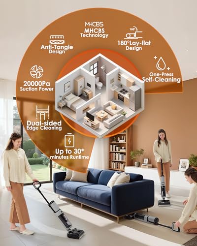 Tineco Floor ONE i5 Stretch Wet Dry Vacuum Cleaner, Vacuum & Mop in One Step, 20kpa Powerful Suction, 180° Lay-Flat Design, Anti-Tangle Design, Dual-Sided Edge Cleaning, Up to 30* Minutes Runtime