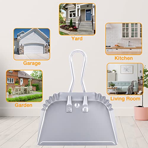 Mumufy 4 Pack 12 inch Heavy Duty Metal Dustpan Large Wide Dust Pans for Household Handheld Wide Scooper and Debris Cleaning Tool Ideal for Home and Commercial Use (Silver)