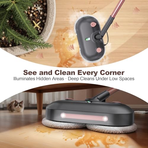 Scrub & Steam Mop with Rotating Mop Pads, All-in-One Scrubbing and Sanitizing Floor Cleaner, XL Water Tank, 23FT Cord, LED Headlights,Self-Standing for Hard Floor Laminate Marble Floors