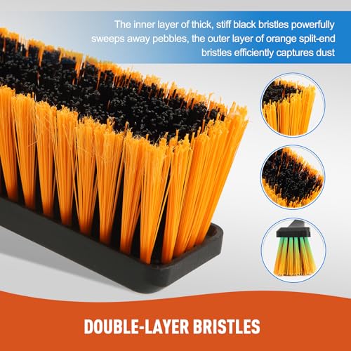 CLEANHOME 24”Push Broom Brush for Floor Cleaning with 65” Long Handle and Stiff Bristles, Heavy Duty Brush for Shop, Deck, Garage, Concrete,Indoor and Outdoor Broom,Orange