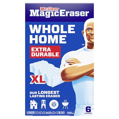 Mr. Clean Magic Eraser Sponge, All Purpose Cleaner, Long Lasting Cleaning Scrubber, Wall, Sneaker, Oven, Kitchen, Bathroom Cleaner, Shower Cleaning Supplies, Whole Home Extra Durable XL, 6ct