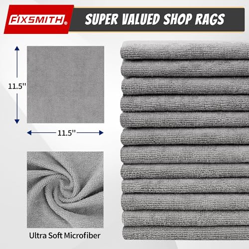 FIXSMITH Shop Towels, Pack of 200, Grey Microfiber Cleaning Cloth Bulk, Microfiber Towels for Cars, All-Purpose Absorbent Cleaning Rags, Dust Cloth for Automotive, Mechanic, Garage, 11.5 x 11.5 inch