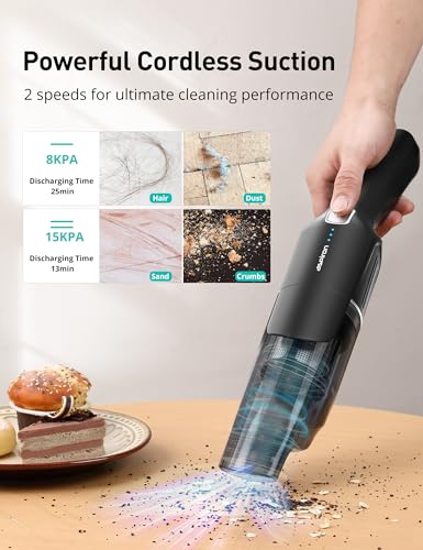 Aspiron Cordless Handheld Vacuum, 24KPA Powerful Car Vacuum, 2-Speed, 2 Charging Methods, Wireless Charger, Ergonomic Handle, Portable Rechargeable Vacuum Cleaner for Car, Home, Jet Black