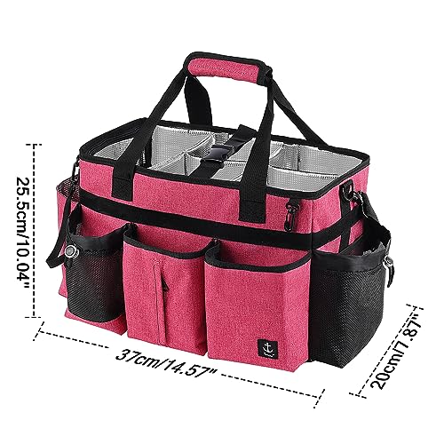 Timoxi Large Cleaning Caddy Bag Built-in Sturdy Support Board, Cleaning Organizer with Detachable Divider, Cleaning Supply Tote with Adjustable Shoulder Strap&Waist Belt for Cleaners & Housekeeper