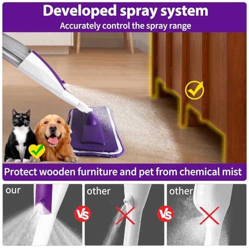 Wet Spray Mop for Floor Cleaning with 14 oz Bottle & 3 Microfiber Pads