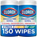 Clorox Disinfecting Cleaning Wipes for Spring Cleaning & Allergy Season, Bleach Free, Fresh Scent and Crisp Lemon, 75 Count Each, Pack of 2
