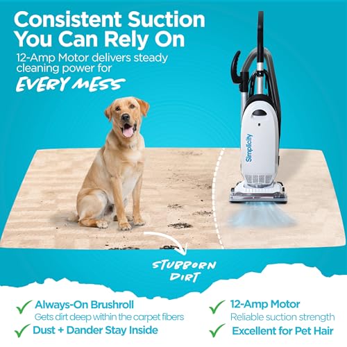 Simplicity Vacuums Allergy Bagged Vacuum Cleaners for Home, Carpet, Rugs, and Hardwood, Multi Surface Upright Vacuum Cleaner with Certified HEPA Vacuum, Pet Vacuum, S20EZM