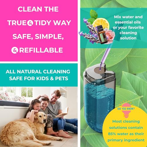 True & Tidy® SPRAY-250 Multi-Surface Spray Mop with 490ml Refillable Water Bottle for Floor Cleaning, Works on Wood, Tile, Marble etc, Use Any Cleaning Solution, Machine Washable Microfiber Mop Pads