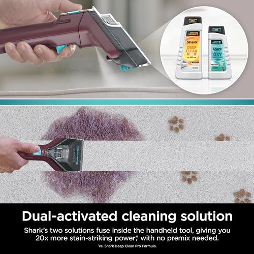 Shark Carpet Cleaner Machine, Portable Upholstery StainStriker, Spot, Odor & Stain Remover, 2 Carpet Cleaner Solutions, 3 Tools, Perfect for Pet Hair, Area Rugs, Couches, Burgundy, PX203BRN