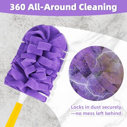 Nicemiya 12 PCS Fleece Reusable Duster Refills for Swiffer, Washable Heavy Duty Duster Pads, 360 Cleaning Pads for Fan, Window, Furniture, Floor(Include 1 Handle)