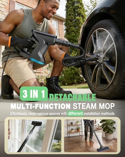 Heavy Duty Steam Mop for Floor Cleaning, 14-in-1 Lightweight Detachable Handheld Steam Cleaner with Multi-Purpose&Powerful, No-Chemical Floor Steamer for Home|Hardwood|Grout|BBQ|Window (Black)