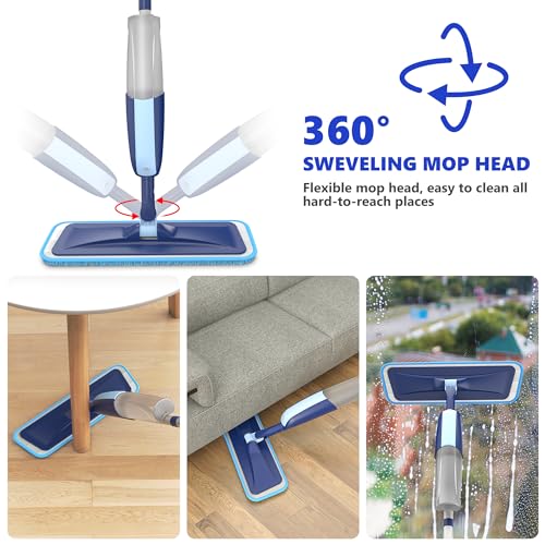 Microfiber Wet Spray Mops for Hardwood Floor Cleaning, Dry Wet Dust Wood Floor Mop with 4 Reusable Washable Mop Pads Refills Fit for Swiffer Power Mop, Flat Floor Mop for Laminate Ceramic Vinyl Tile