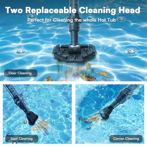 PoolMr Handheld Pool Vacuum for Above Ground Pool & Hot Tub Vacuum, with 2 Brush Heads, 90 Mins Running Time, 13.2 Gallons/Min Powerful Suction, Ideal for Cleaning Debris and Sand Underwater, Black