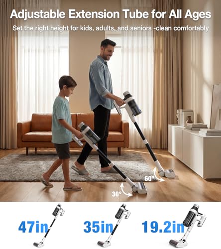 NuYupo Cordless Vacuum Cleaner, 55Mins Vacuum Cleaners for Home, 15-in-1 Self-Standing Stick Vacuum with LED Light, Anti-Tangle & Wall Mount Charge, Lightweight Vacuum for Hard Floors Carpets Pet Hair