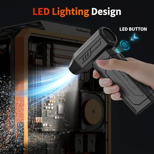 Compressed Air Duster,130000RPM Super Power Cordless Air Duster,Rechargeable Brushless Blower,3 Gear Adjustable Mini Blower with LED Light,Dust Remover for Computer/House/Outdoor/Car