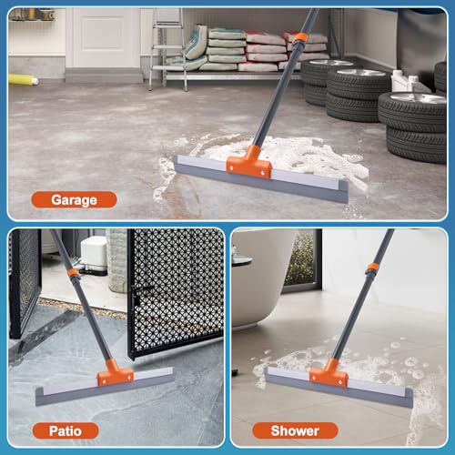 CLEANHOME Rubber Floor Squeegee for Concrete Floor, Tile Floor, Metal Aluminium Heavy Duty Garage Shower Floor Squeegee Broom for Removing Water, Commercial Scrubber Mop with Extendable Long Handle
