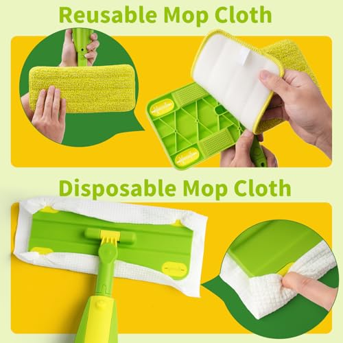Lullulii Kids Spray Mop, Fun & Functional Toddler Mop Cleaning Set,Real Working Mini Mop, Pretend Play Toy –Includes Spray Bottle,Washable Microfiber Pads, Montessori Kids Cleaning Toy Set -Green
