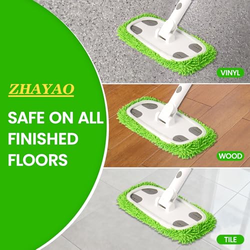 ZHAYAO Reusable Microfiber Floor Mop System, Wet & Dry Sweeper Kit, Includes 1 Sweeper Handle, 3 Washable Chenille Mop Pads, Dry & Wet Use for Hardwood, Tile, and Laminate Floor