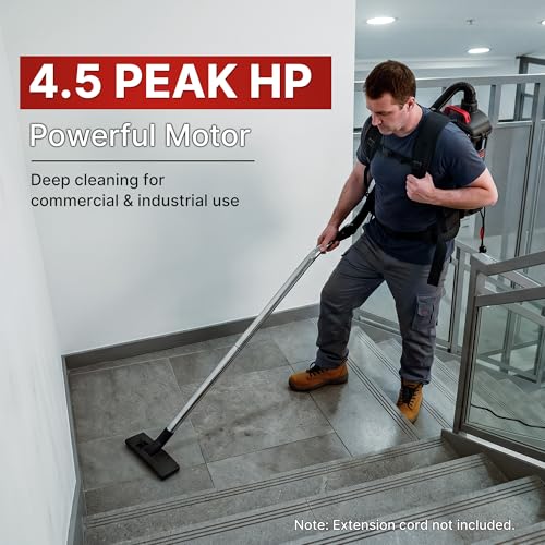 Shop-Vac 5430299 Backpack Vacuum Commercial, 1.5 Gallon 4.5 PHP Ergonomic Canister Vacuum Cleaner with HEPA Filtration, 1.5-Inch Attachments, Corded, for Multi-Surface Cleaning, Carpet and Hard Floor