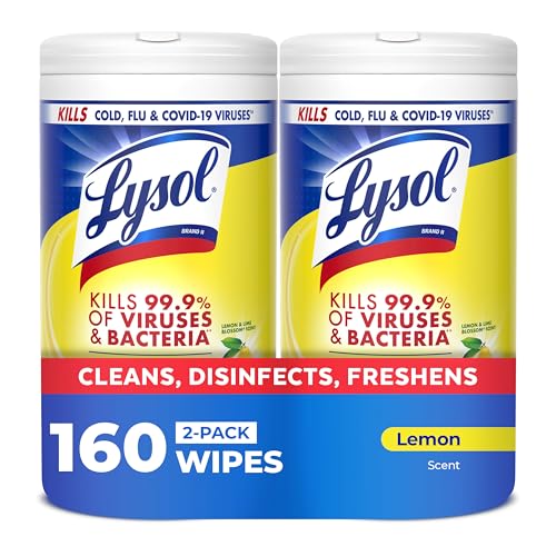 LYSOL Disinfecting Wipes, All Purpose Cleaner, Multi-Surface Antibacterial Cleaning Wipes, Household Cleaning Supplies, Dorm Essentials, Lemon & Lime Blossom Scent, 80 ct. (2 Pack)