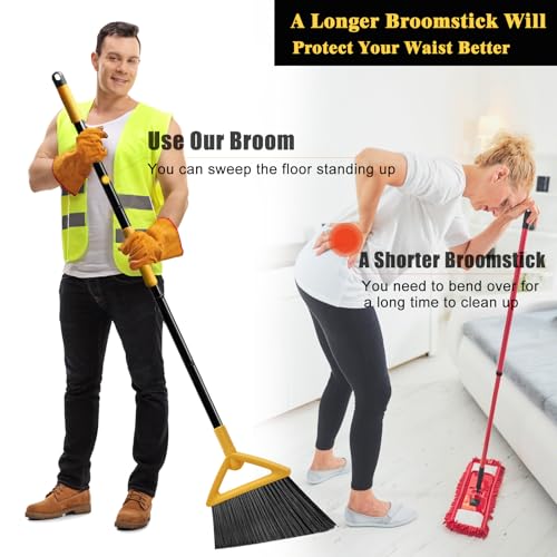 PUTNATRUE Heavy Duty Broom Outdoor and Indoor, 3 Pack Upgraded Commercial Angle Brooms, Perfect Yellow Broom of House, Kitchen, Garage, Courtyard
