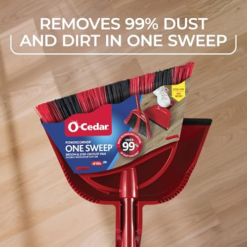 O-Cedar One Sweep Broom & Step-On Dustpan Set | Patented Wave Bristles Remove Over 99% of Dirt in One Pass | Lightweight & Quiet for Pet-Friendly Cleaning