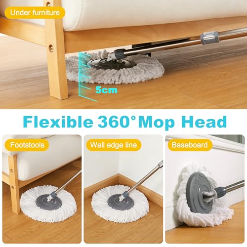 JOYMOOP Spin Mop and Bucket, 360° Mop Head & Telescopic Handle, Wet and Dry Use, 4 Reusable Microfiber Refills, Hands-Free Cleaning for Hardwood, Tile, Laminate Floors & Walls