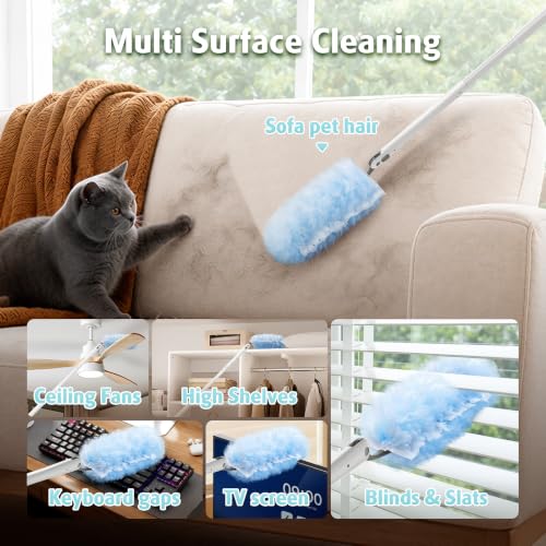 30 Count Heavy Duty Duster Refills with 3 ft Extendable Handle Starter Kit, Compatible with Swiffer Disposable Microfiber Feather Dusters for Cleaning Home