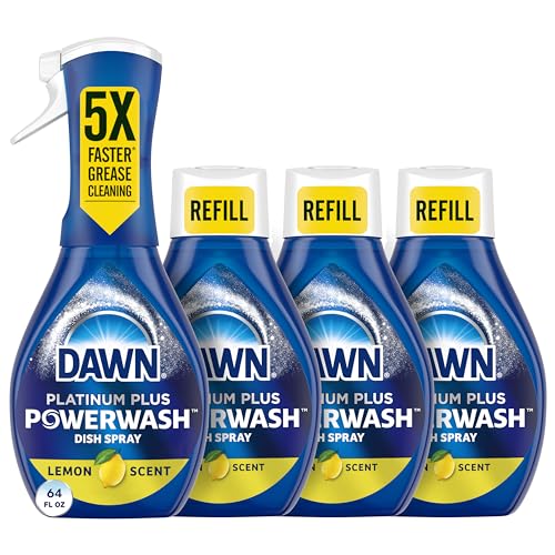 Dawn Powerwash Spray, Dish Soap, Dishwashing Liquid, Cleaning Supplies, Lemon, 1 Starter Kit + 3 Refills, 4 Units of 16oz (64oz)