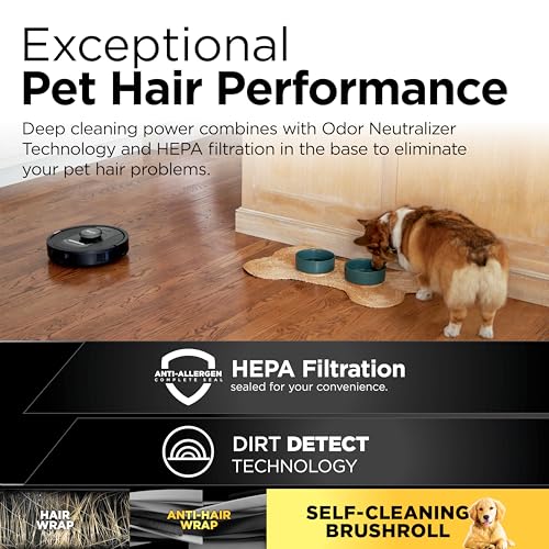 Shark PowerDetect Self-Empty Robot Vacuum with NeverStuck Technology, Auto Deep-Clean Carpets & Hardfloors, 30 Day Capacity HEPA Bagless Base, for Pet Hair, WiFi Black, AV2820S