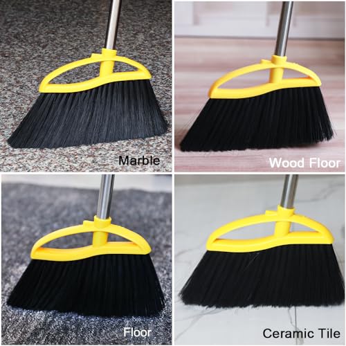 Gloffer Soft Bristles Broom for Indoor Sweeping, Household Cleaning Angle Broom with 55inch Long Handle for Home Office Hardwood Tile Floors Kitchen