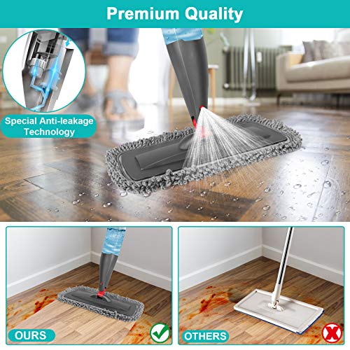 Spray Mop for Floor Cleaning with 3pcs Washable Pads - Wet Dry Microfiber Mop with 800 ml Refillable Bottle for Kitchen Wood Floor Hardwood Laminate Ceramic Tiles Dust Cleaning
